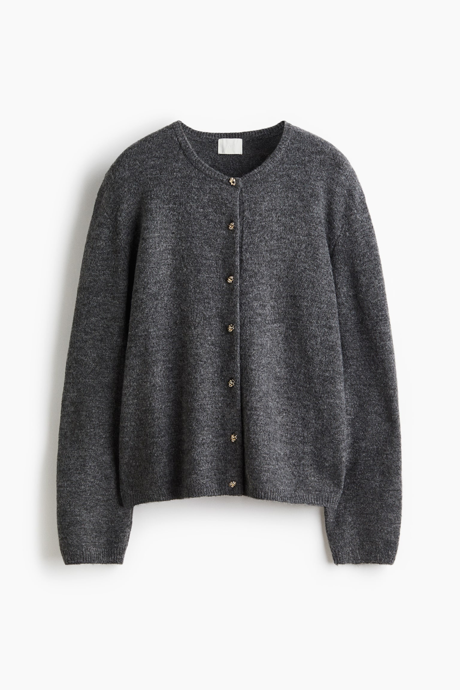 Fine-knit cardigan - Dark grey marl/Cream/Black/Powder pink - 2