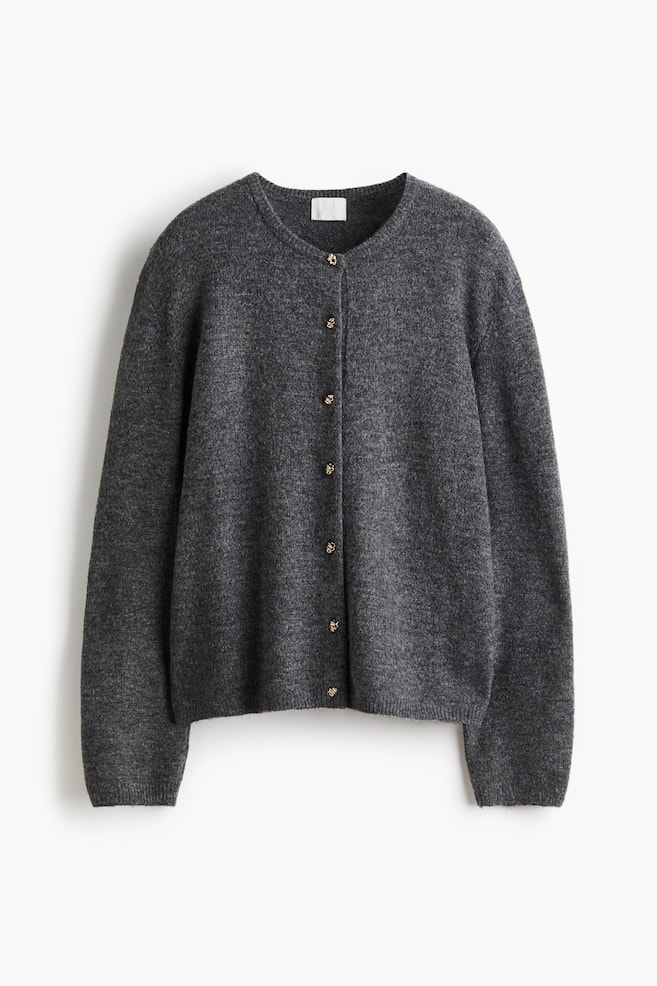 Fine-knit cardigan - Dark grey marl/Cream/Powder pink - 1