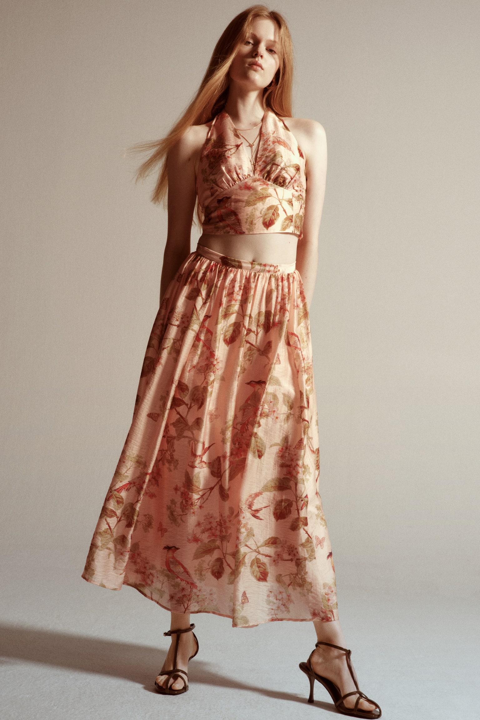 Mönstrad halterneck-topp - Ljusrosa/Blommig - 3