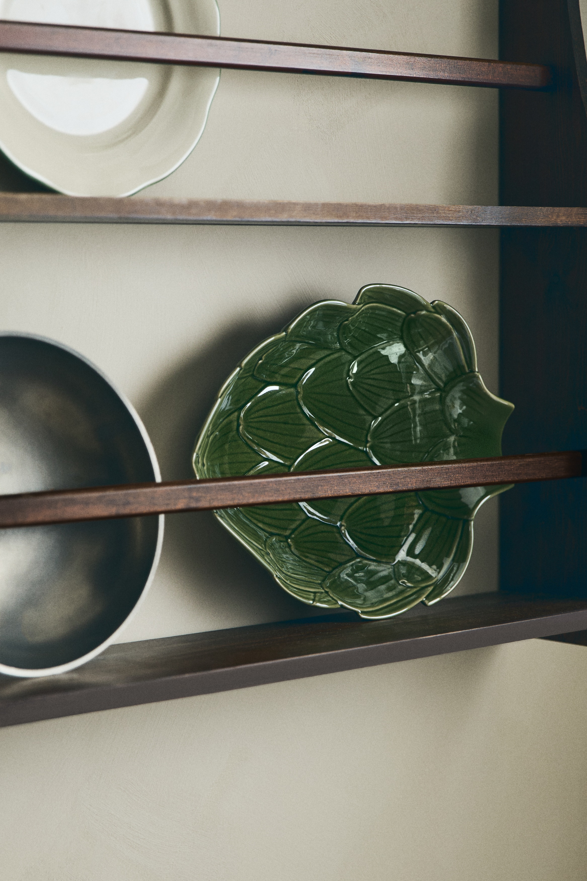 Grand bol de service figuratif en grès cérame - Vert/artichaut