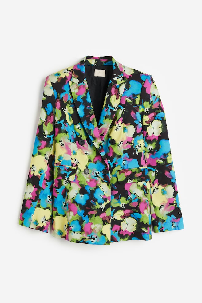 Double-breasted patterned blazer - Blue/Patterned - 1