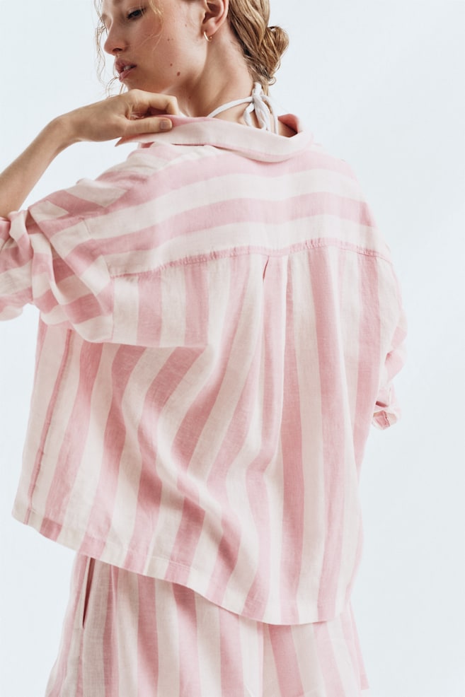 Linen-Blend Shirt-Light pink/striped - 6
