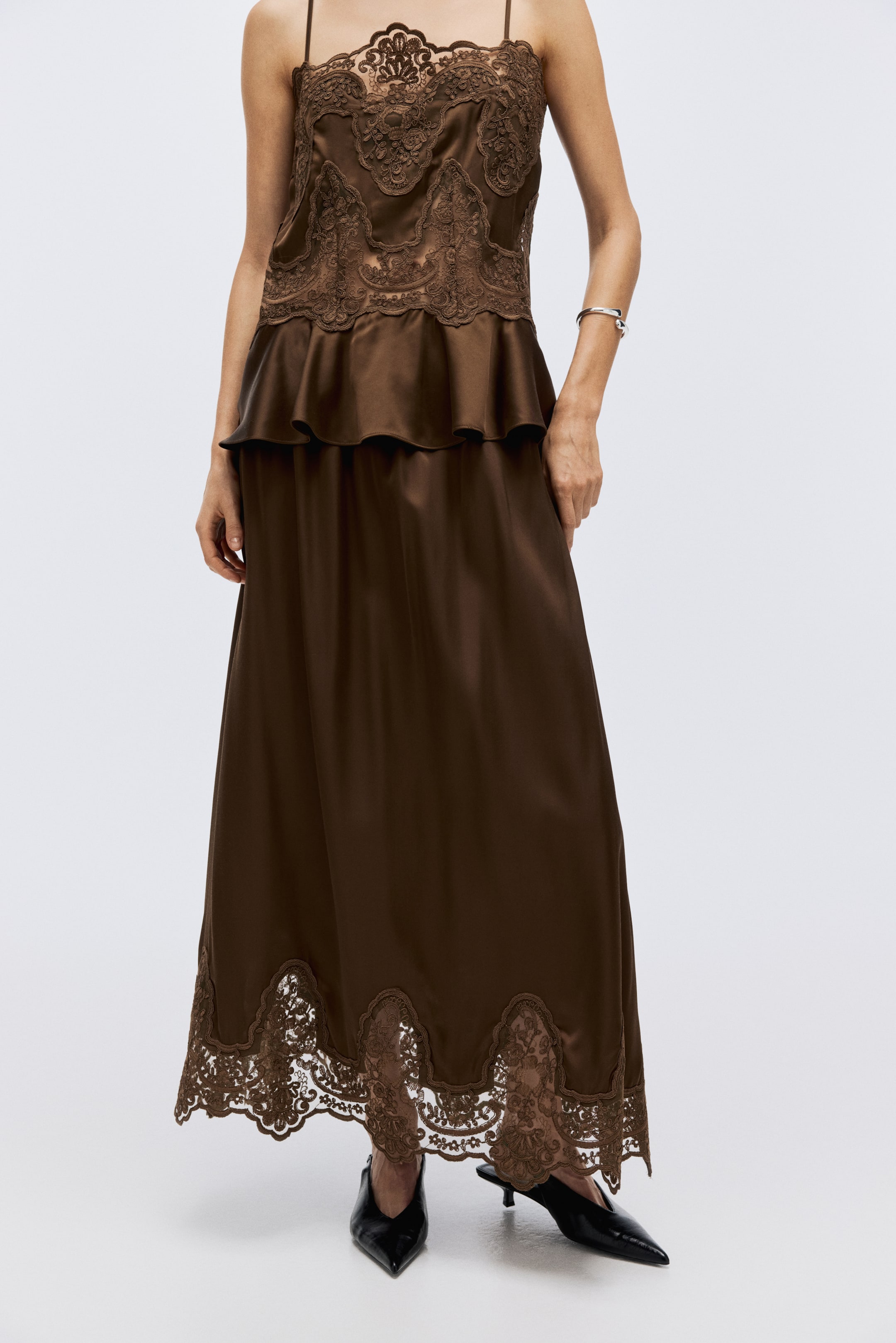 Lace-Trimmed Satin Skirt