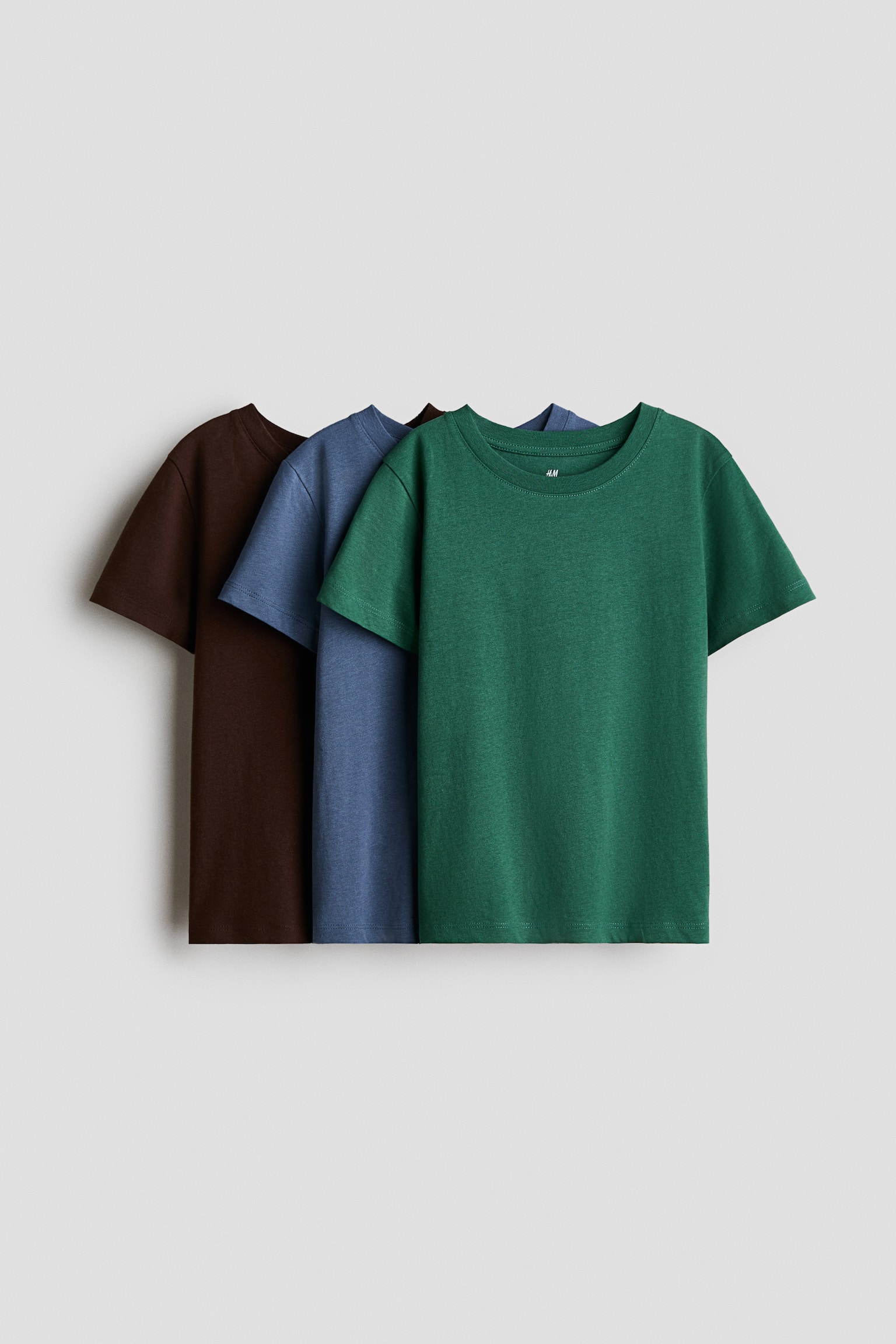 3-pack cotton T-shirts - Dark green/Blue/Dark brown/Blue/Striped/Khaki green/Striped/Dark green/Striped