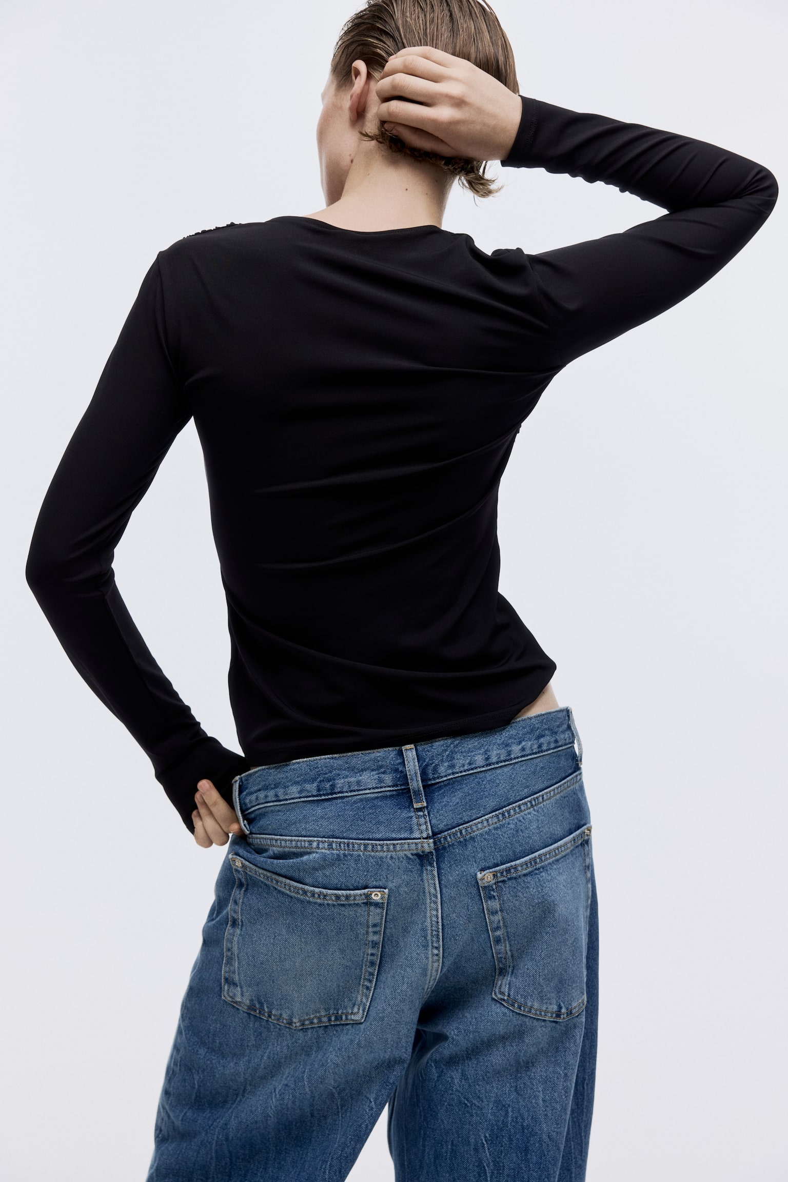 Draped jersey top - Black/Brown - 6