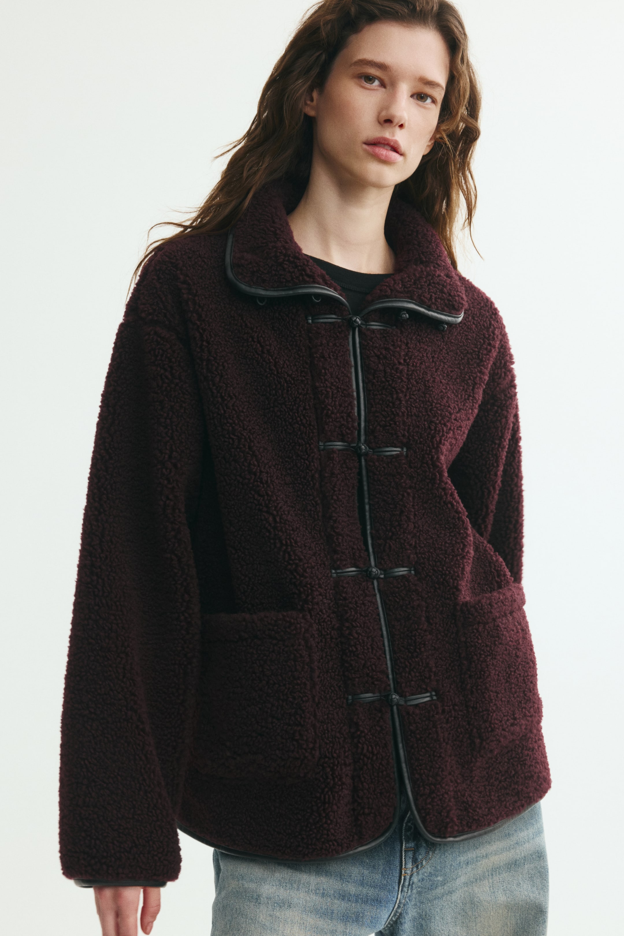 Chamarra oversized en tejido peluche - Morado ciruela oscuro - Ladies ...