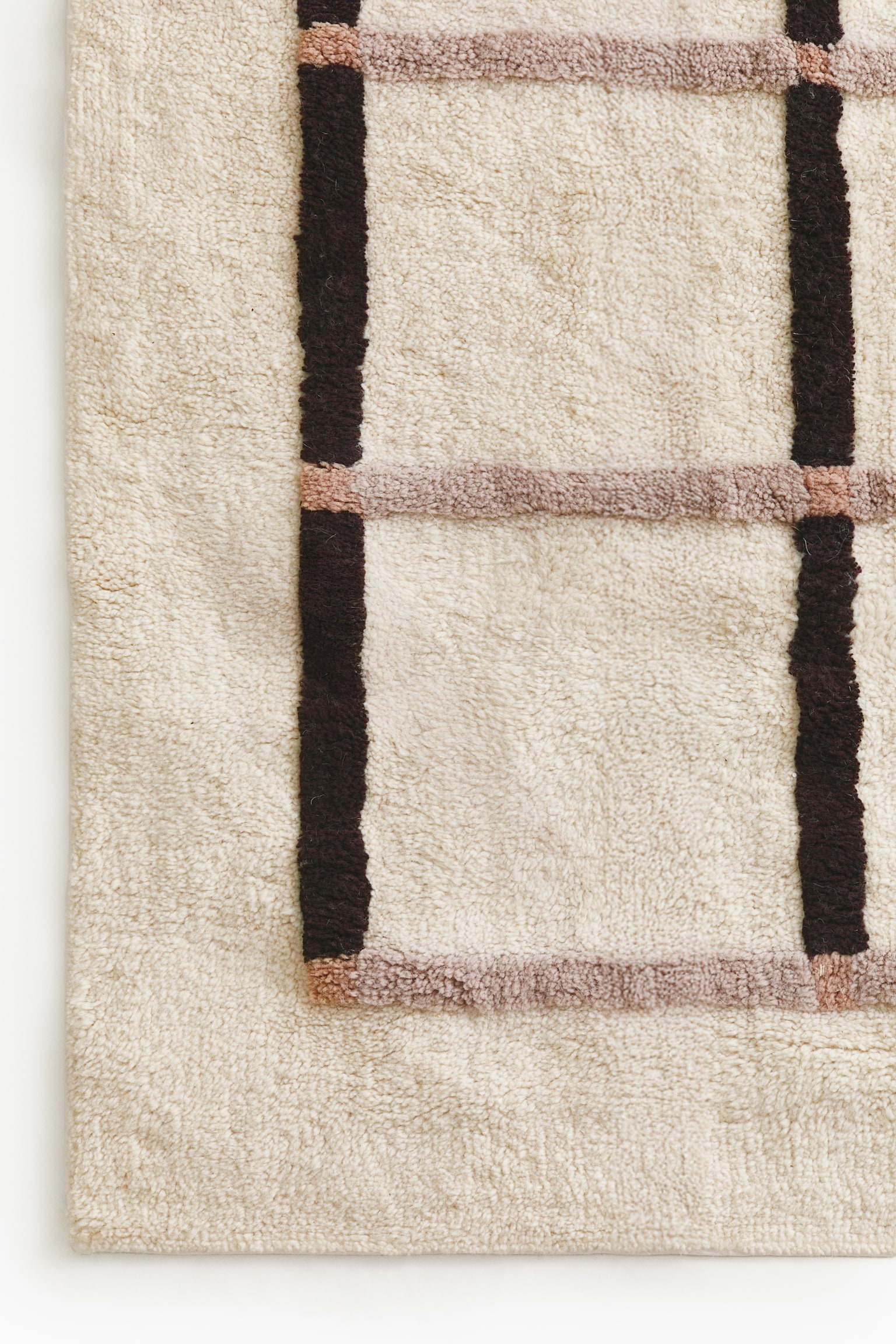 Large tufted wool-blend rug - Light beige/Checked - 3