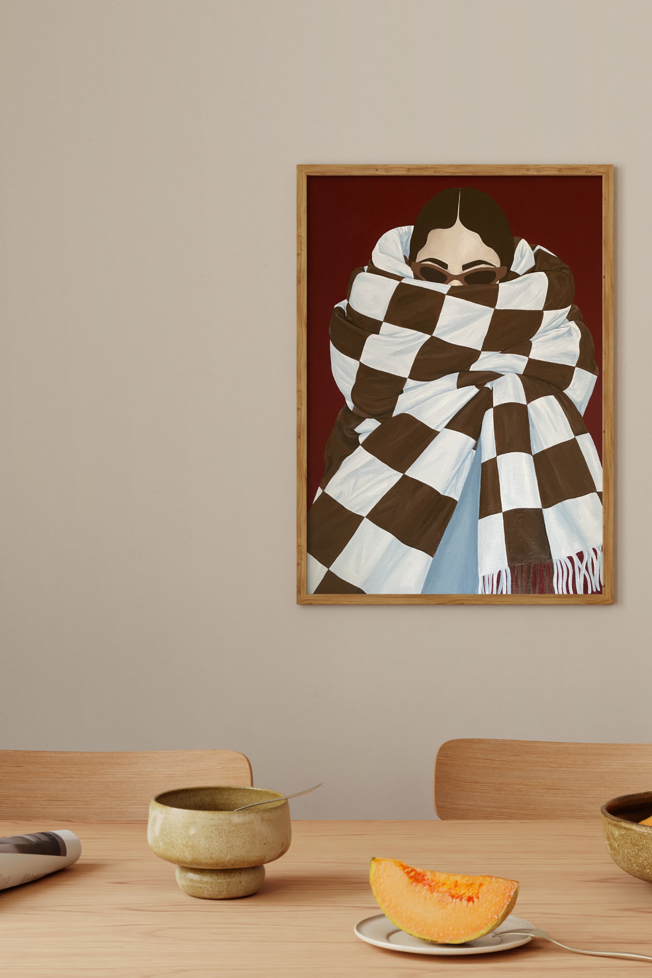 Grotere afbeelding bekijken: Bille Who - Wrapped In Checks - Vrouw Met Sjaal - Poster & Frame - HOME | H&M BE 1