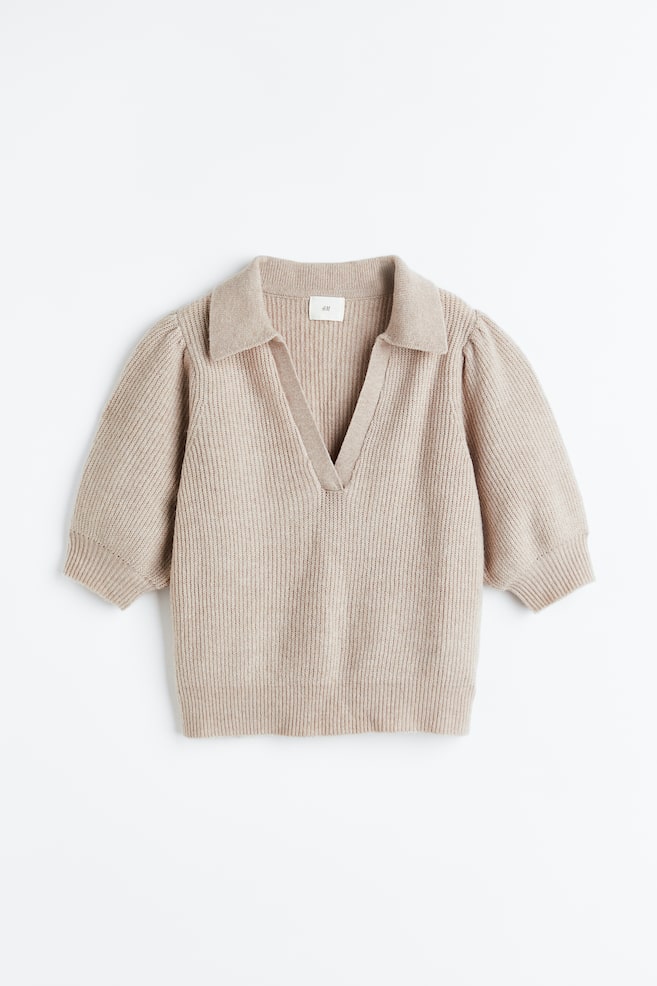 Rib-knit top - Beige/Light pink - 2