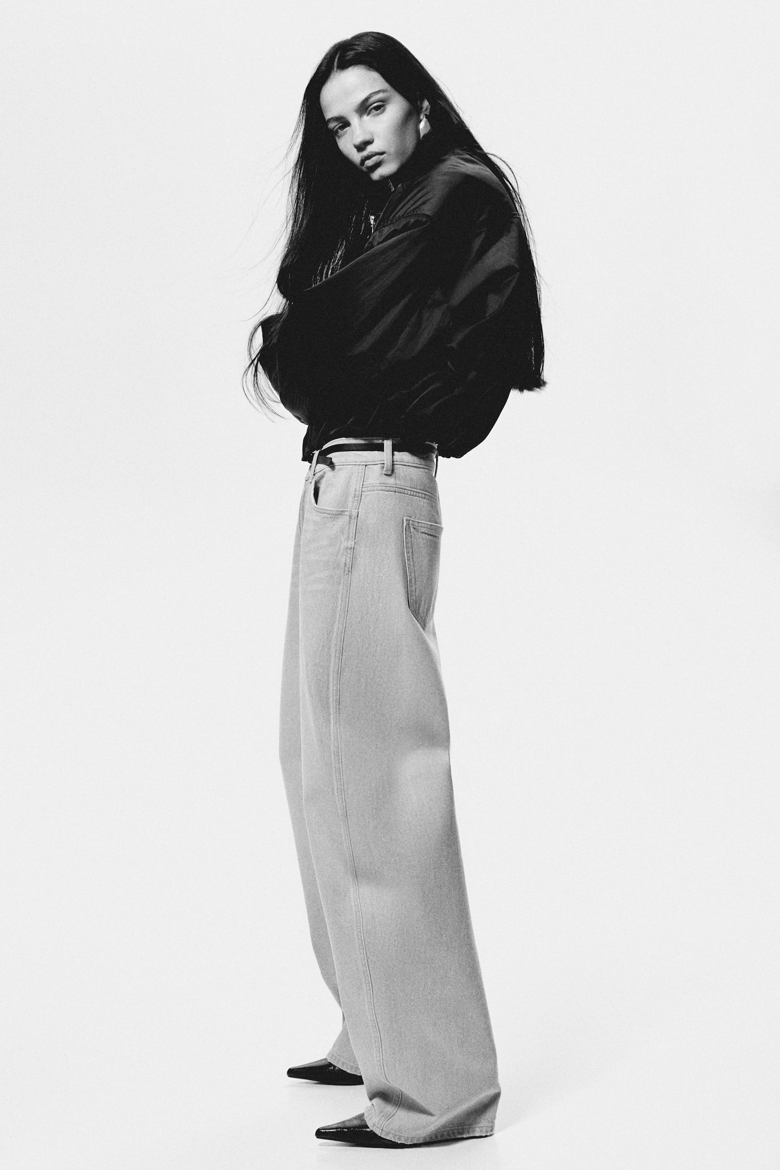 Barrel Leg High Waist Jeans - Lichtgrijs gemêleerd/Wit/Denimblauw/Washed zwart - 1