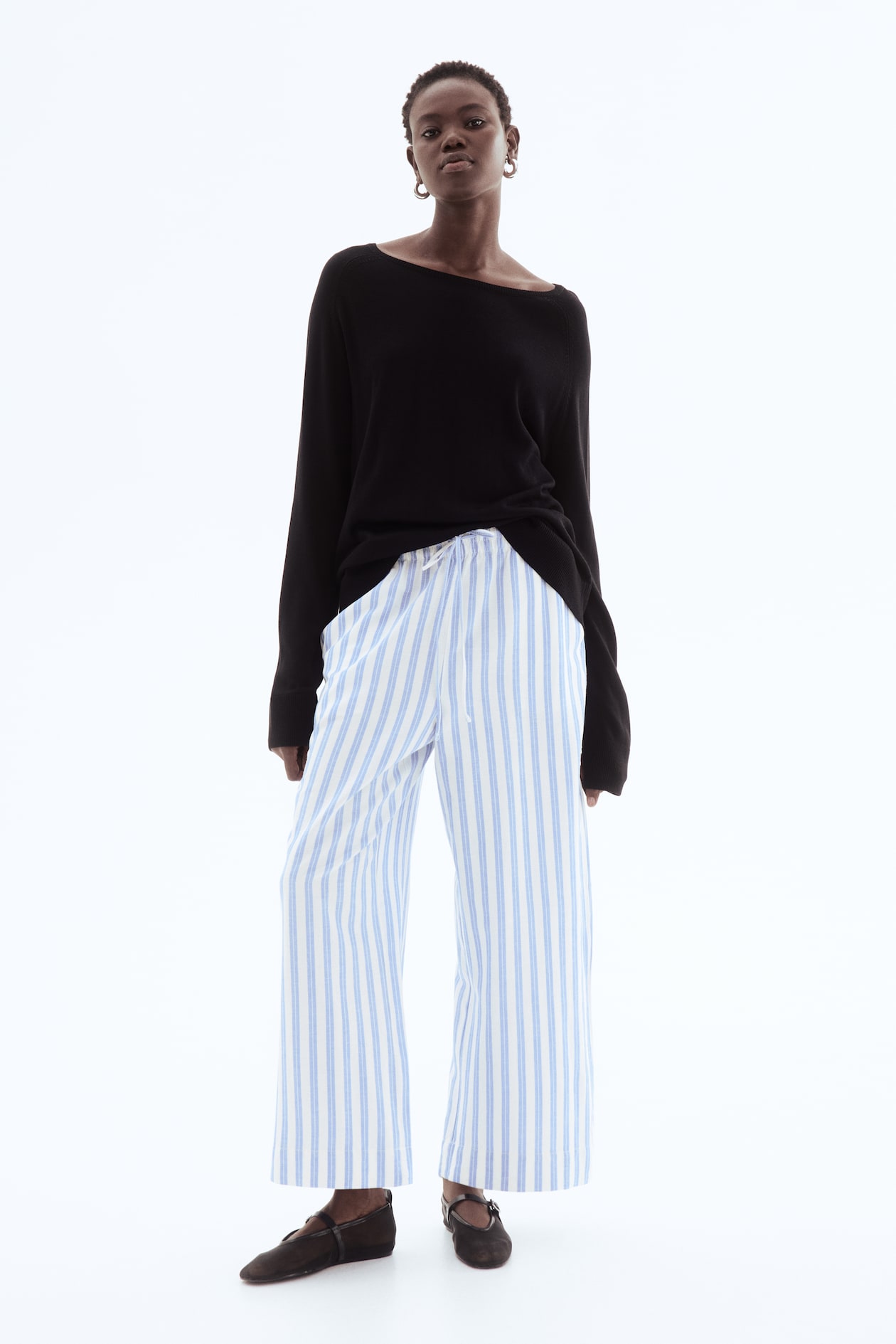 H&M Cropped Linen-blend Trousers in light blue