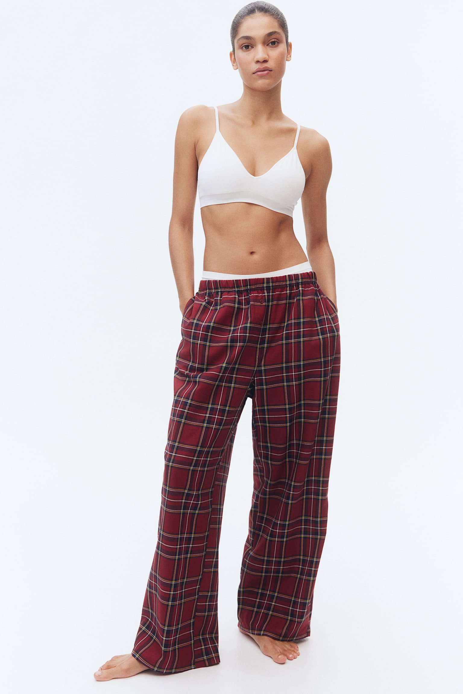 Cotton pyjama bottoms - Dark red/Checked/White/Hearts - 3