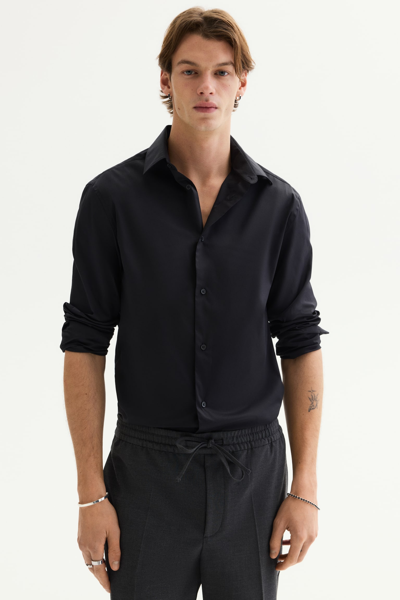 Slim Fit Stretch shirt - Black/White/Light blue - 1