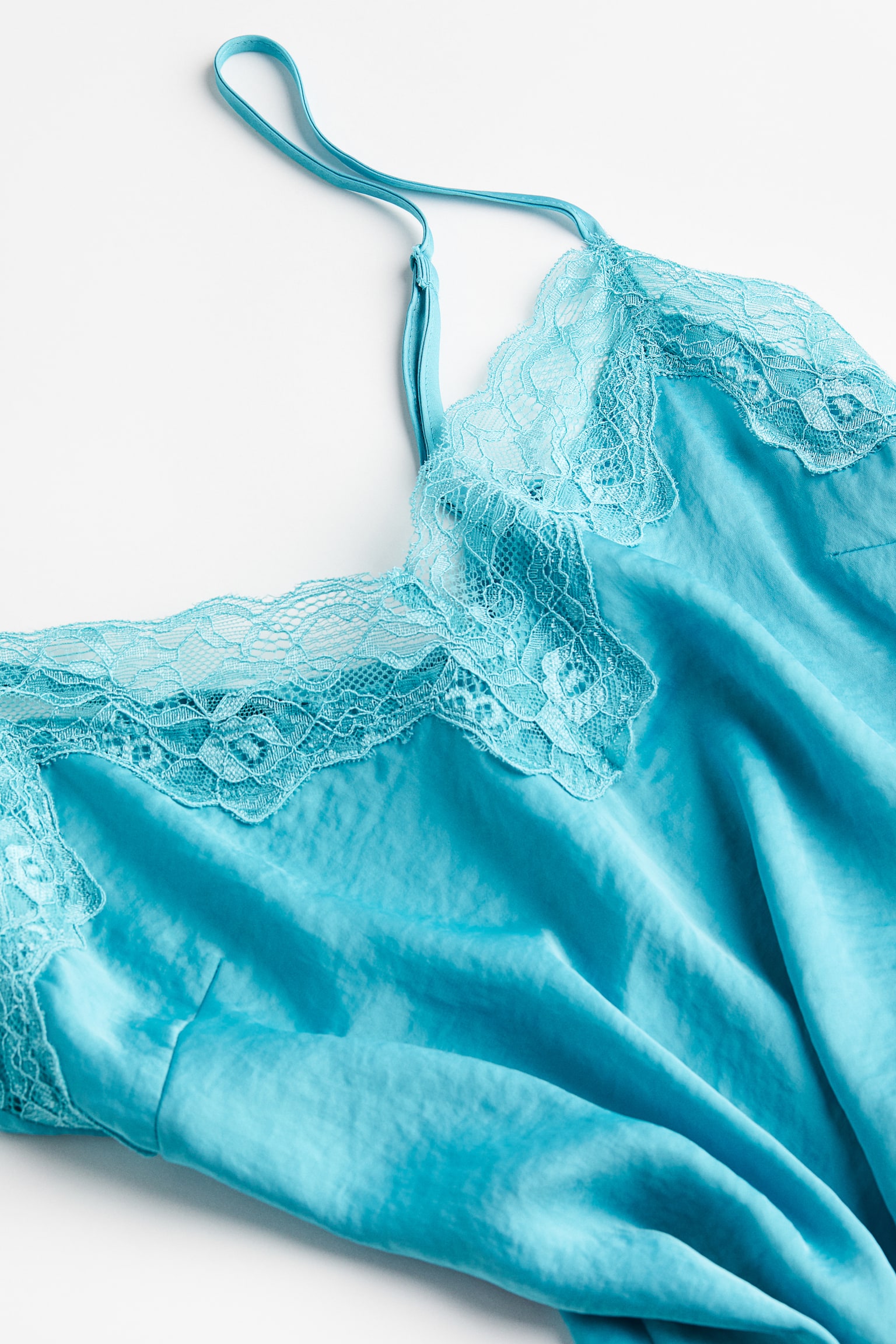 Satin Slip Nightie - Turquoise/Black/Light beige - 2