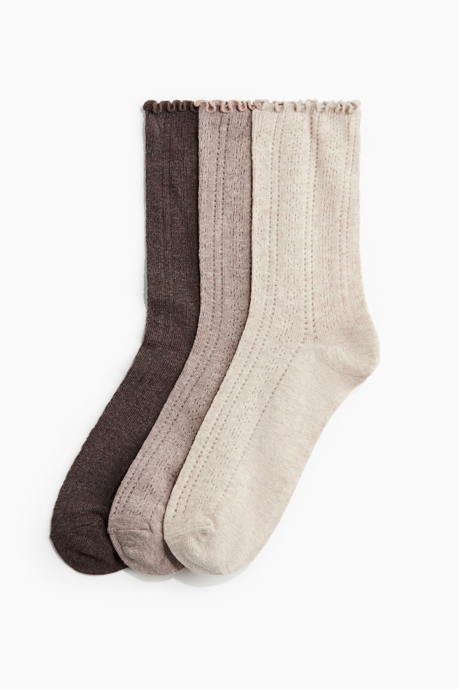 3-pack pointellestrikkede sokker - Mørk brun/Beige/Lys beige/Lys rosa/Hvit/Gammelrosa/Lys rosa/Blomstret - 1