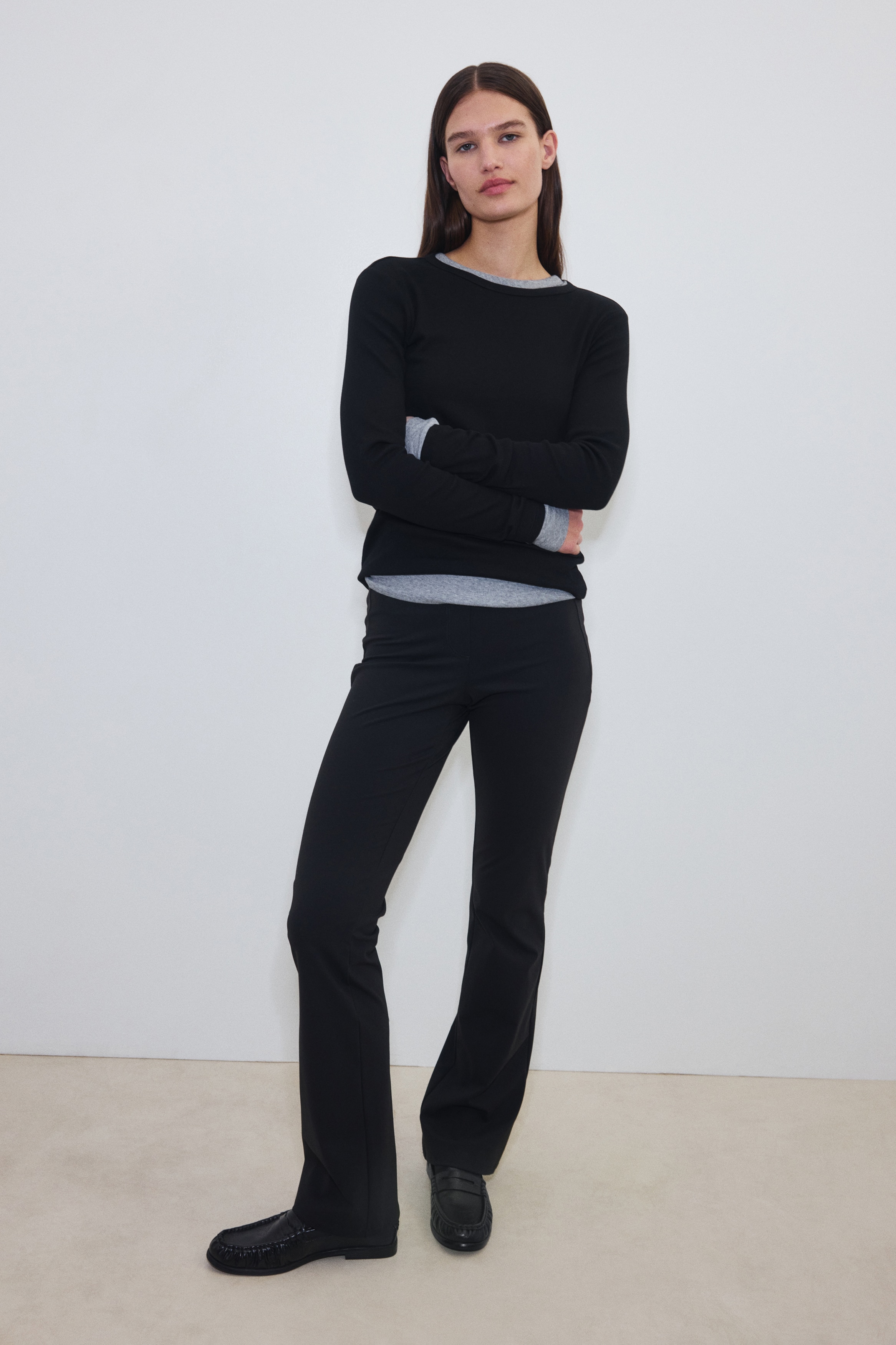 Flared four-way stretch broek - Zwart/Donkerbruin/Lichtbruin/Grijs/Donkerbruin