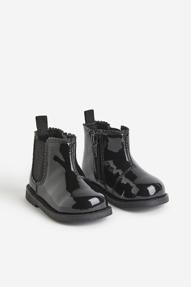 Warm-lined Chelsea boots - Black/Light beige/Dark pink - 1