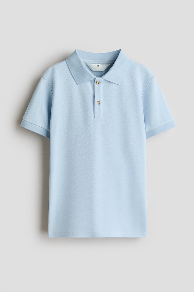 Playera polo en piqué de algodón - Azul claro/Gris - 1