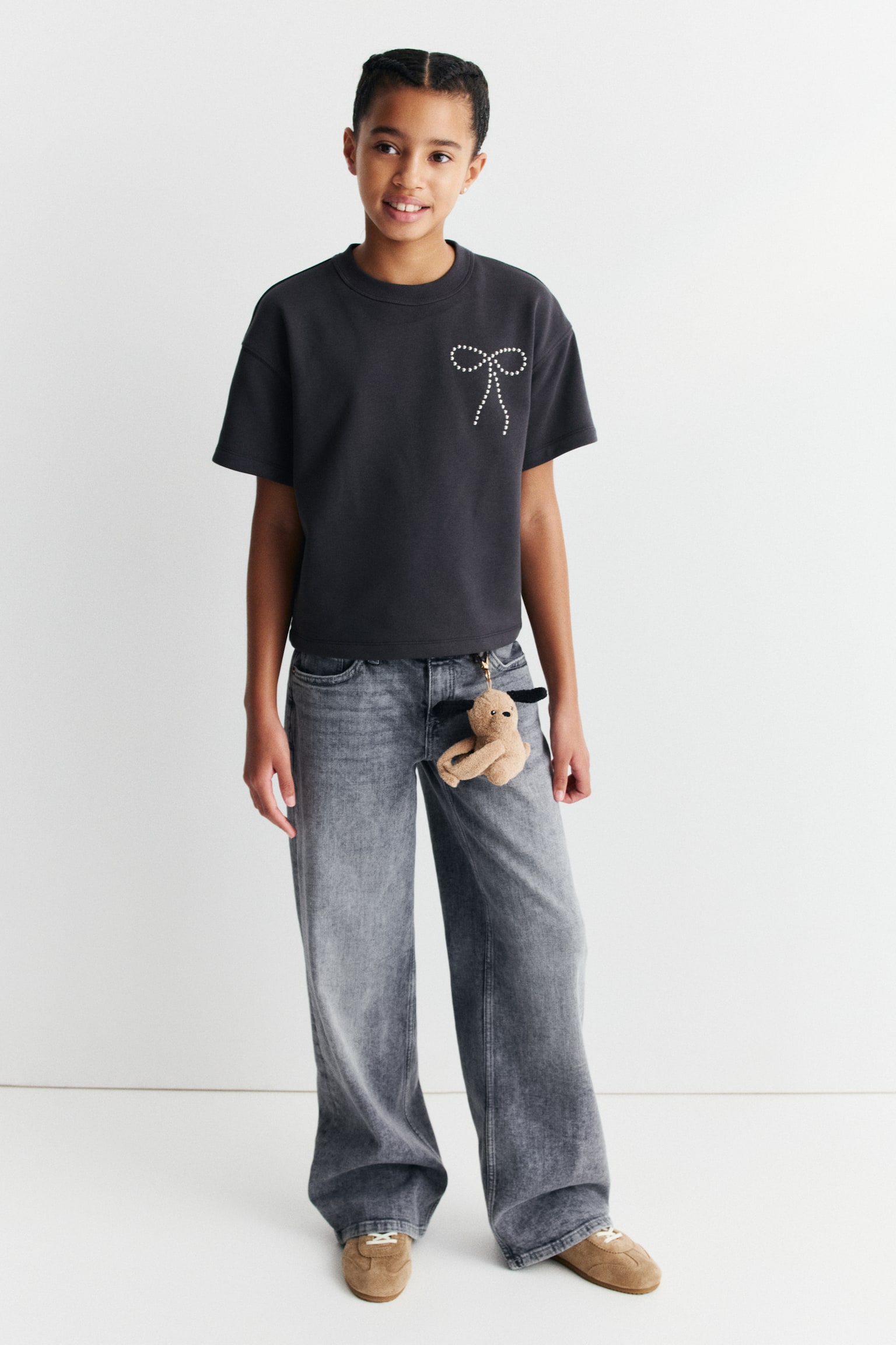 Camiseta con motivo decorativo - Gris oscuro/Lazo/Rosa claro/Lazos/Gris claro jaspeado/Cuentas - 3