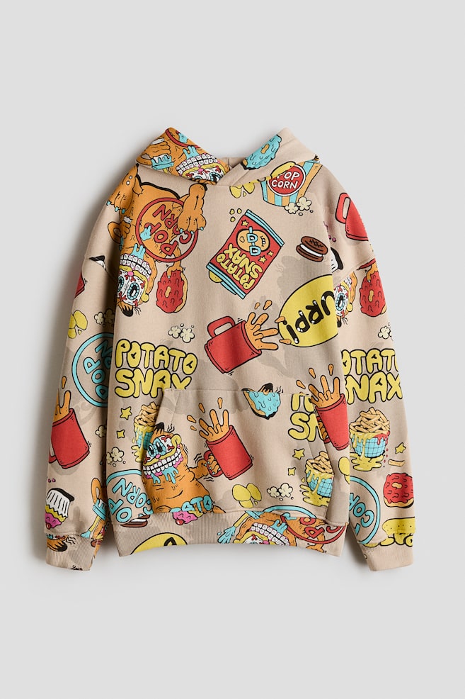 Brushed-Inside Printed Hoodie - Beige/Garfield/Turquoise/SmileyWorld®/Dark turquoise/Fortnite/Dusty blue/SmileyWorld®/Cream/UEFA Champions League®/Green/Minecraft/White/Garfield/Turquoise/SpongeBob/Navy blue/Garfield/Dark blue/Snoopy/Cream/PlayStation/Cream/Snoopy - 1