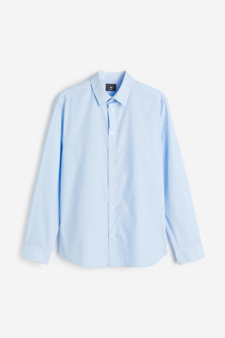h&m slim fit dress shirt Men's White/black dotted Slim Fit Easy-iron Shirt