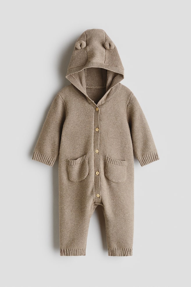 Strampler aus Baumwollstrick - Beige/Braun/Cremefarben - 1