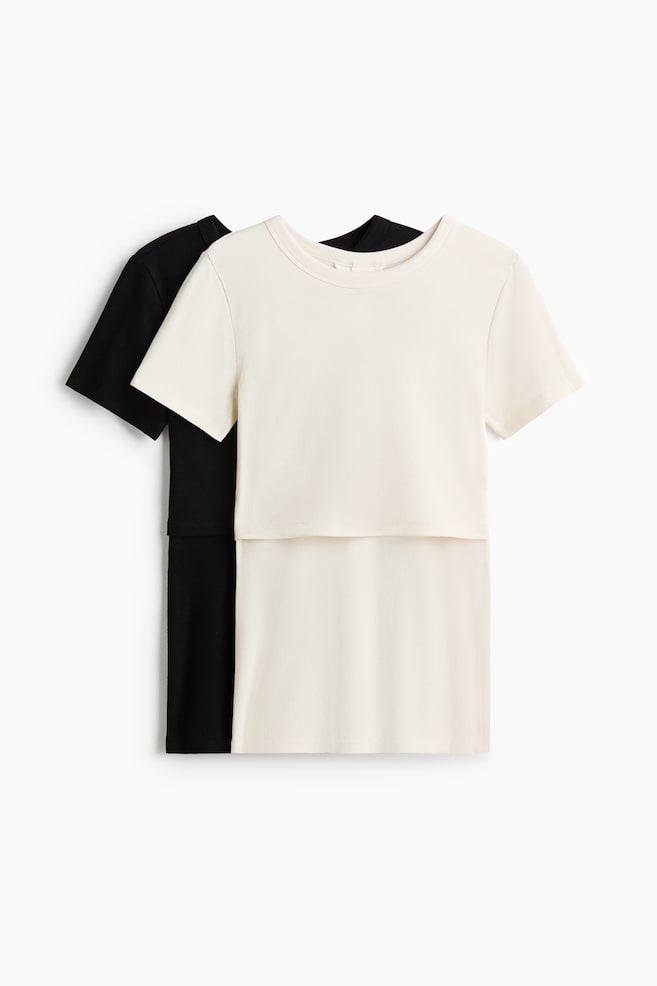 MAMA 2-pack ribbed nursing T-shirts - Black/Cream - 1