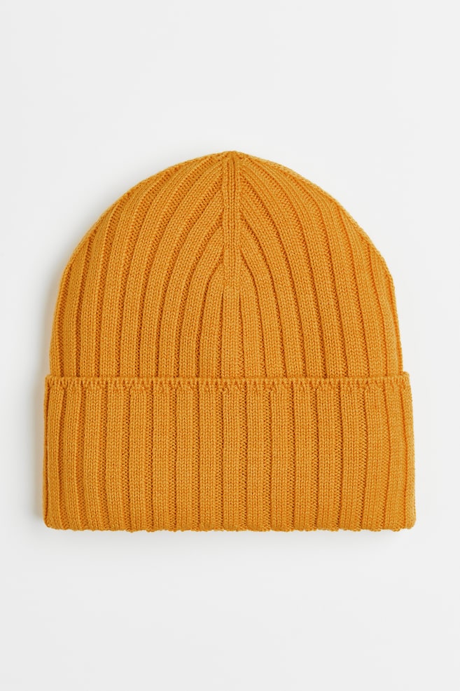 Rib-knit wool hat - Dark yellow - 1