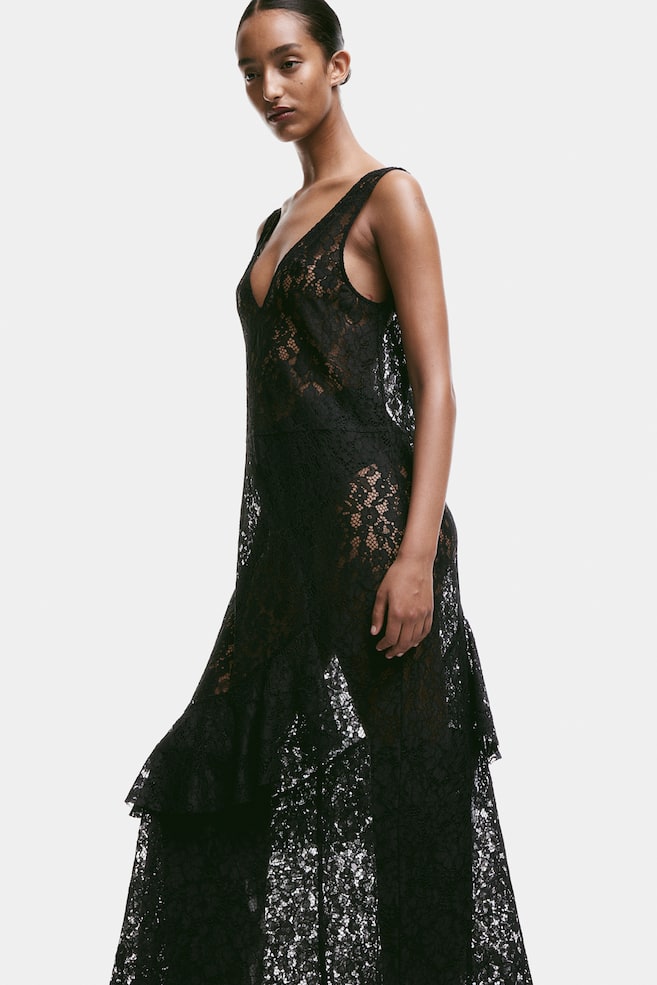 Flounced lace dress - Black - 7