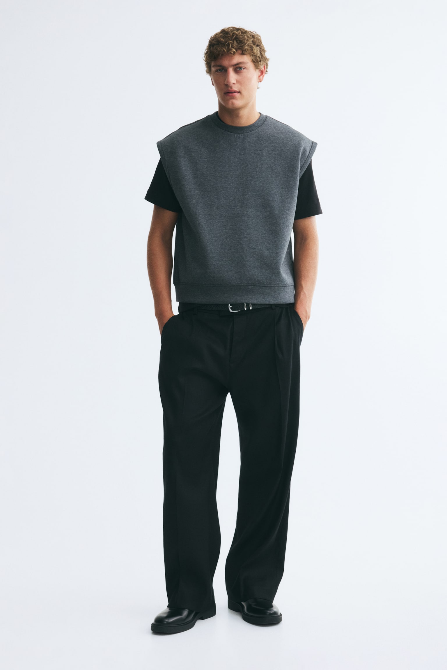 Мужской топ H&M Relaxed-Fit Scuba Tank Top, цвет: Тёмный серый меланжевый — фото 4