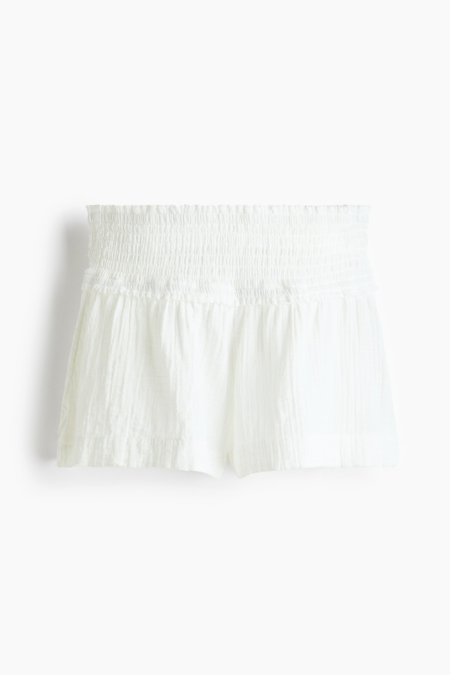 Minishorts med smocksyning i taljen - Elfenben/Mørkegrå/Grøn/Stribet/Creme/Blomstret - 1