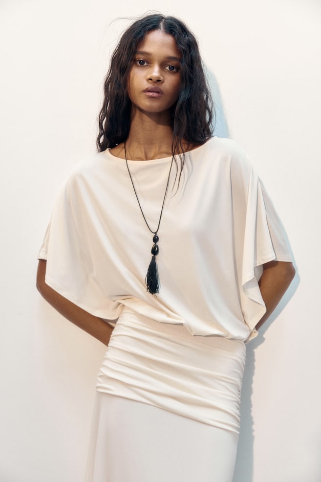 Draped Maxi Dress-Light beige - 3