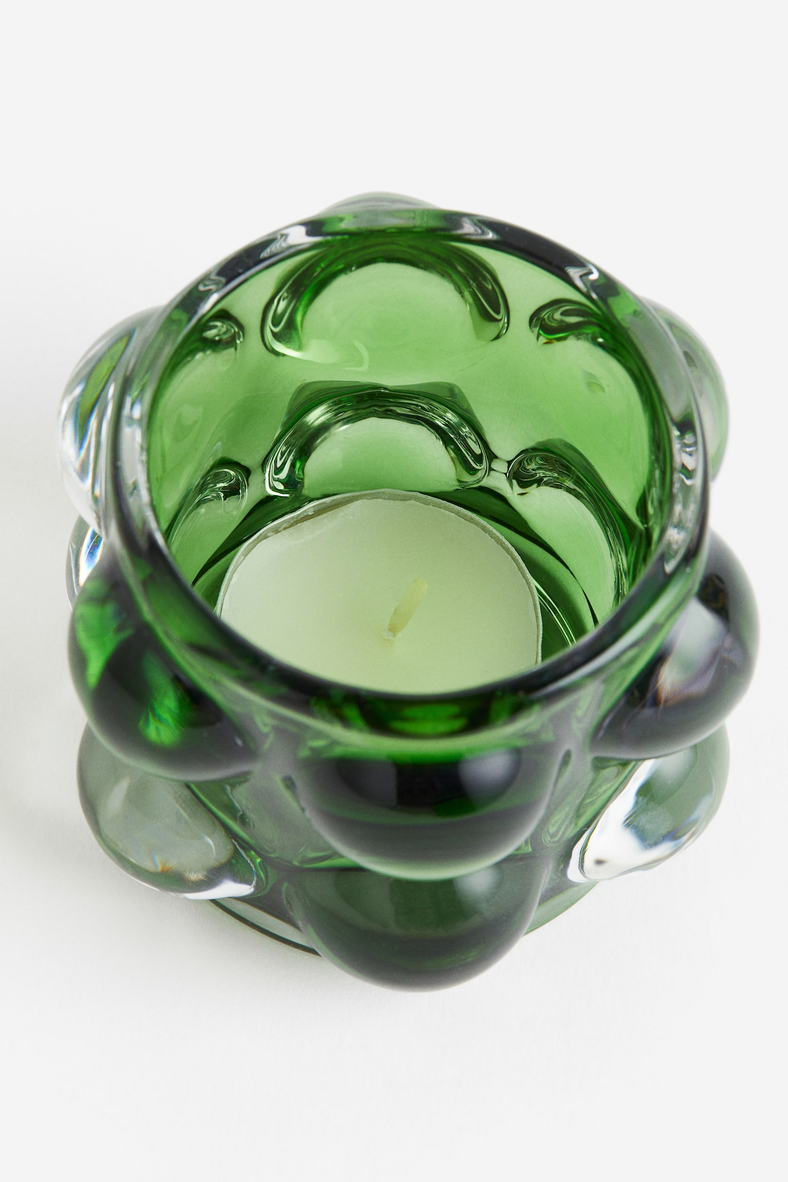 Bubbled glass tealight holder - Green/Dark grey/Clear glass - 2