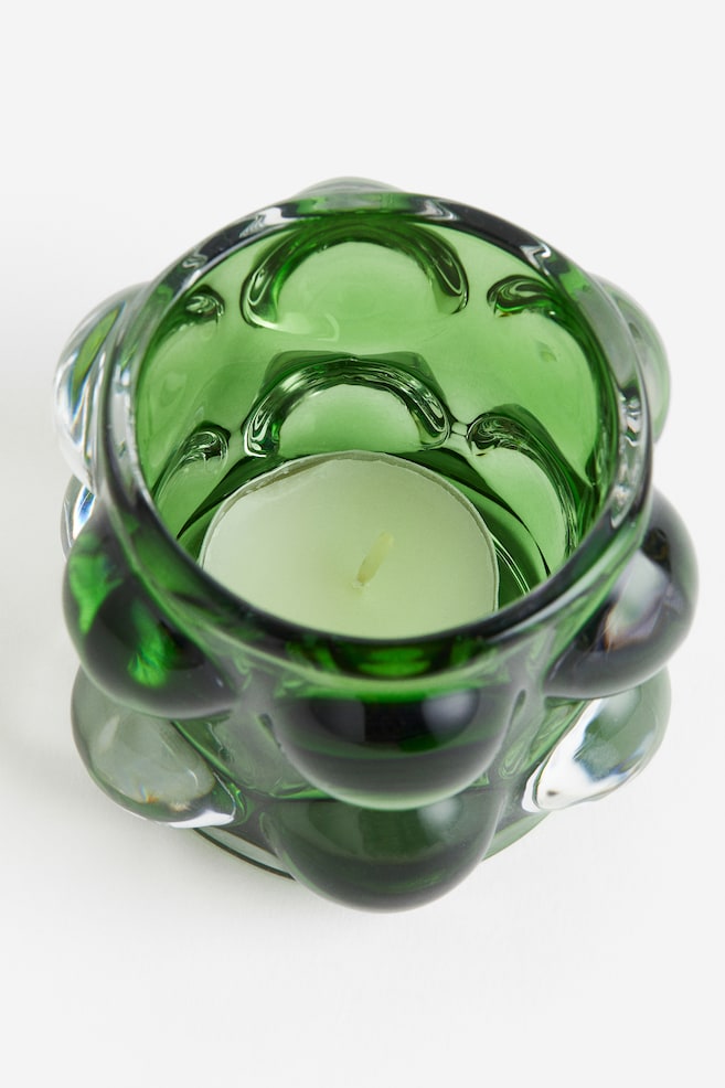 Bubbled glass tealight holder - Green/Red/Clear glass/Beige/dc - 2
