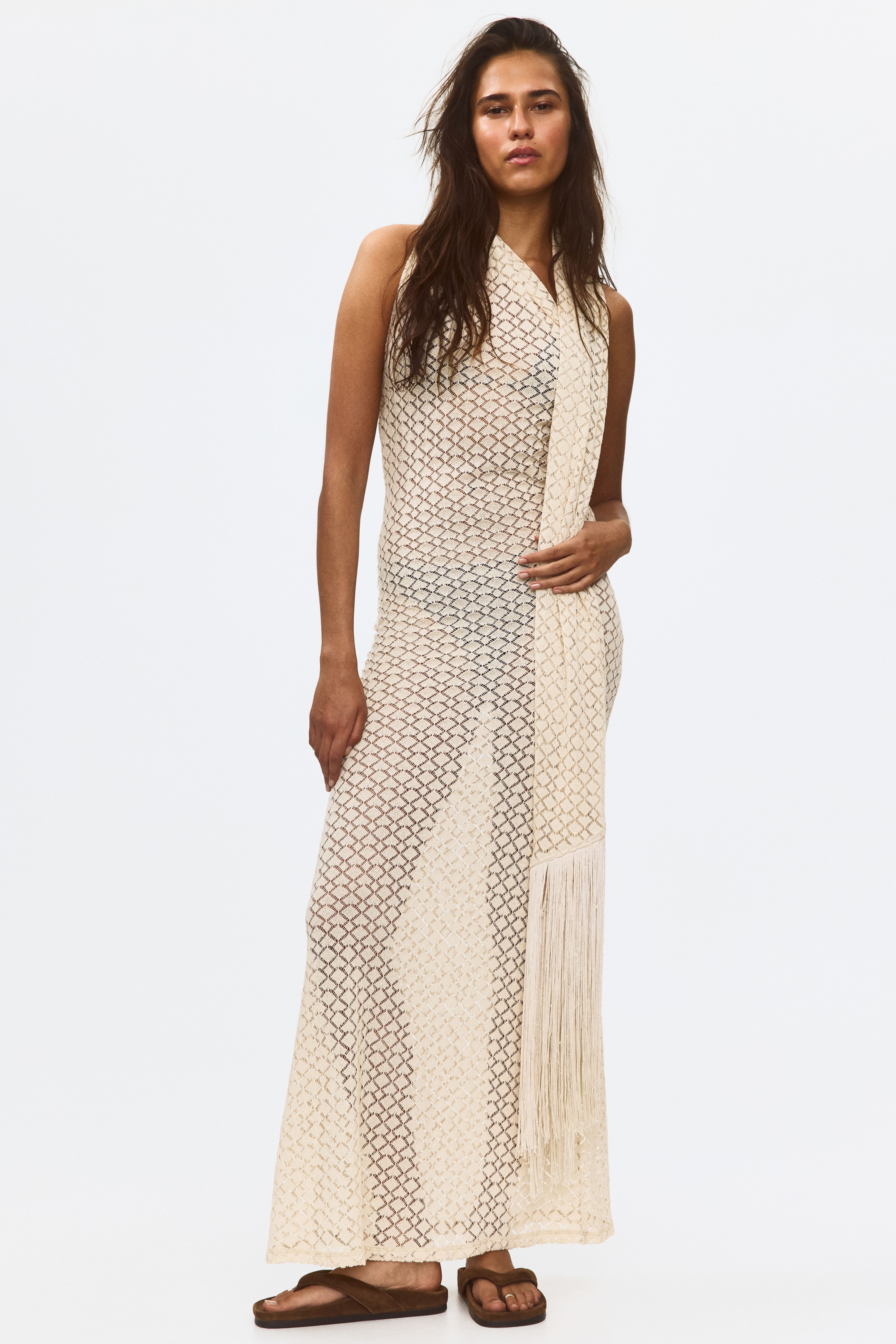 Crochet-Look Scarf-Collar Dress