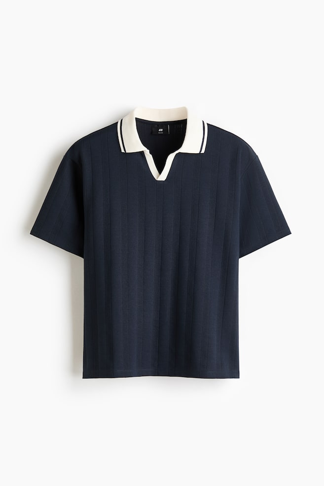 Relaxed Fit Textured-knit polo shirt - Navy blue/Burgundy/Cream - 1