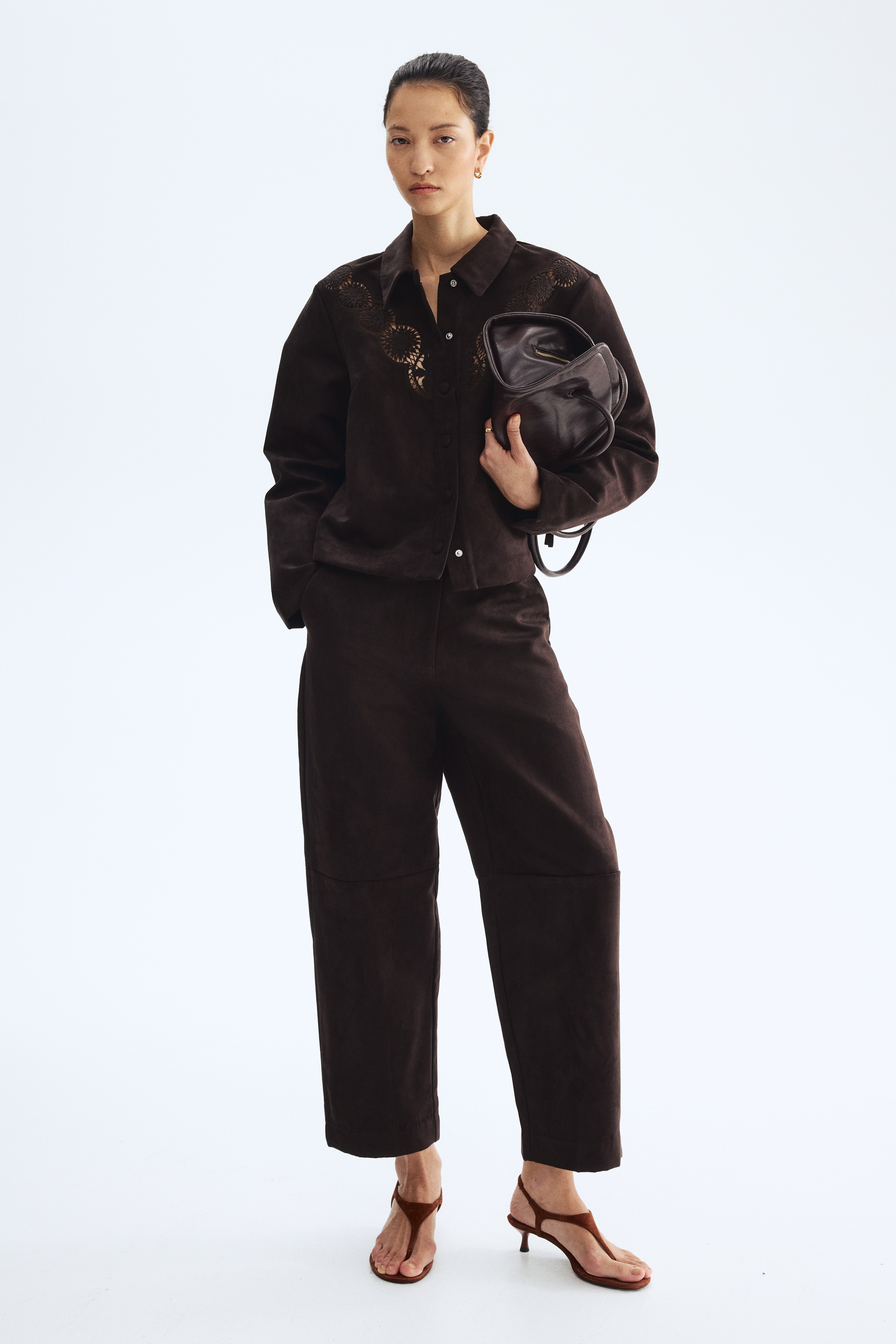 Barrel-leg ankle trousers - Tamnosmeđa