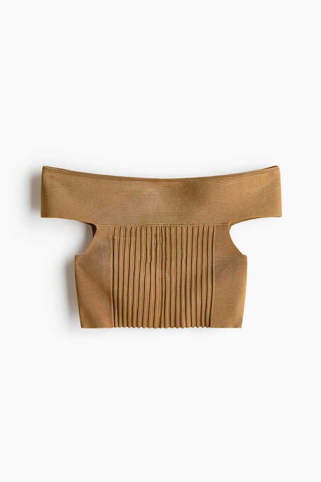 Off-the-Shoulder Crop Top - Dark beige - 1