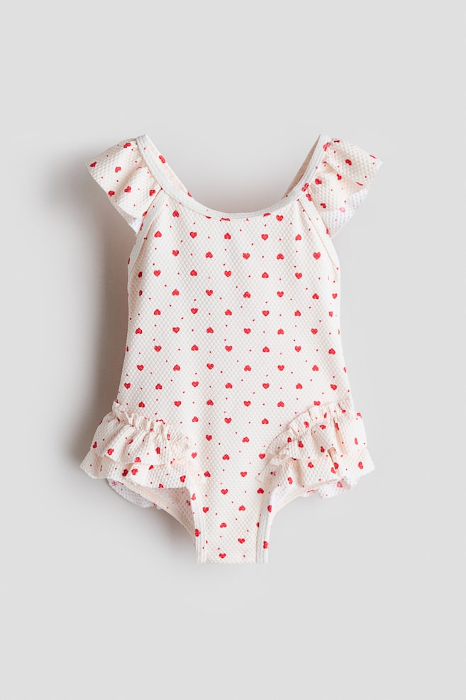 Ruffle-Trimmed Swimsuit - Light beige/hearts/White/lemons - 1