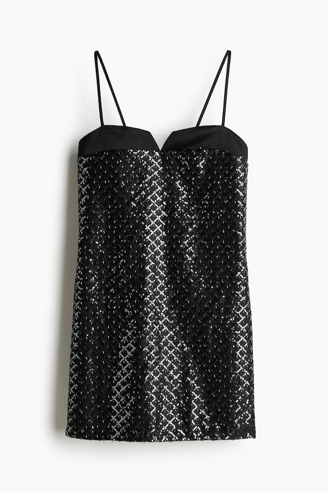Robe ornementée à bretelles fines - Noir/Beige clair - 1