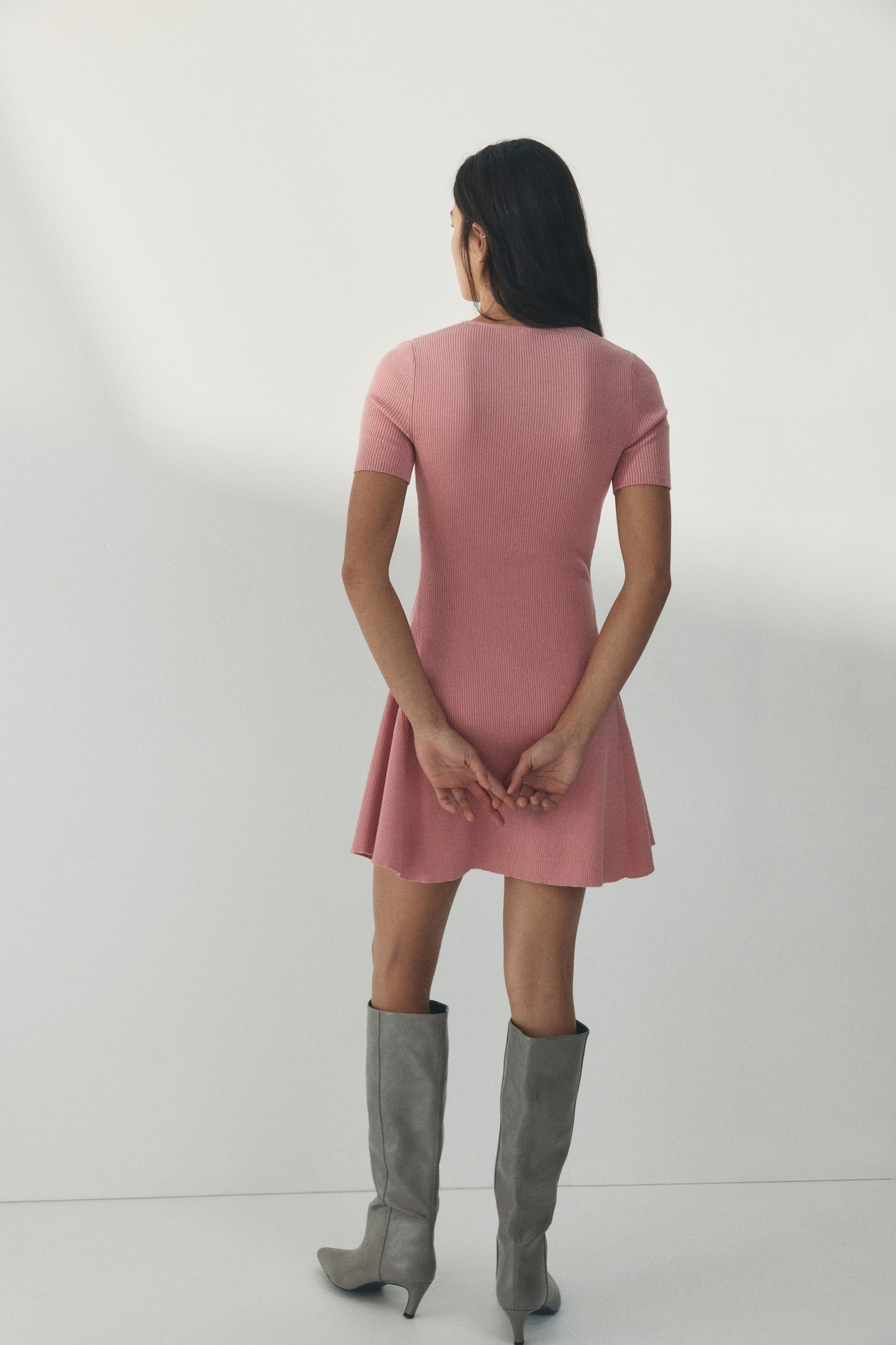 שמלת מיני ריב - ורוד - 5