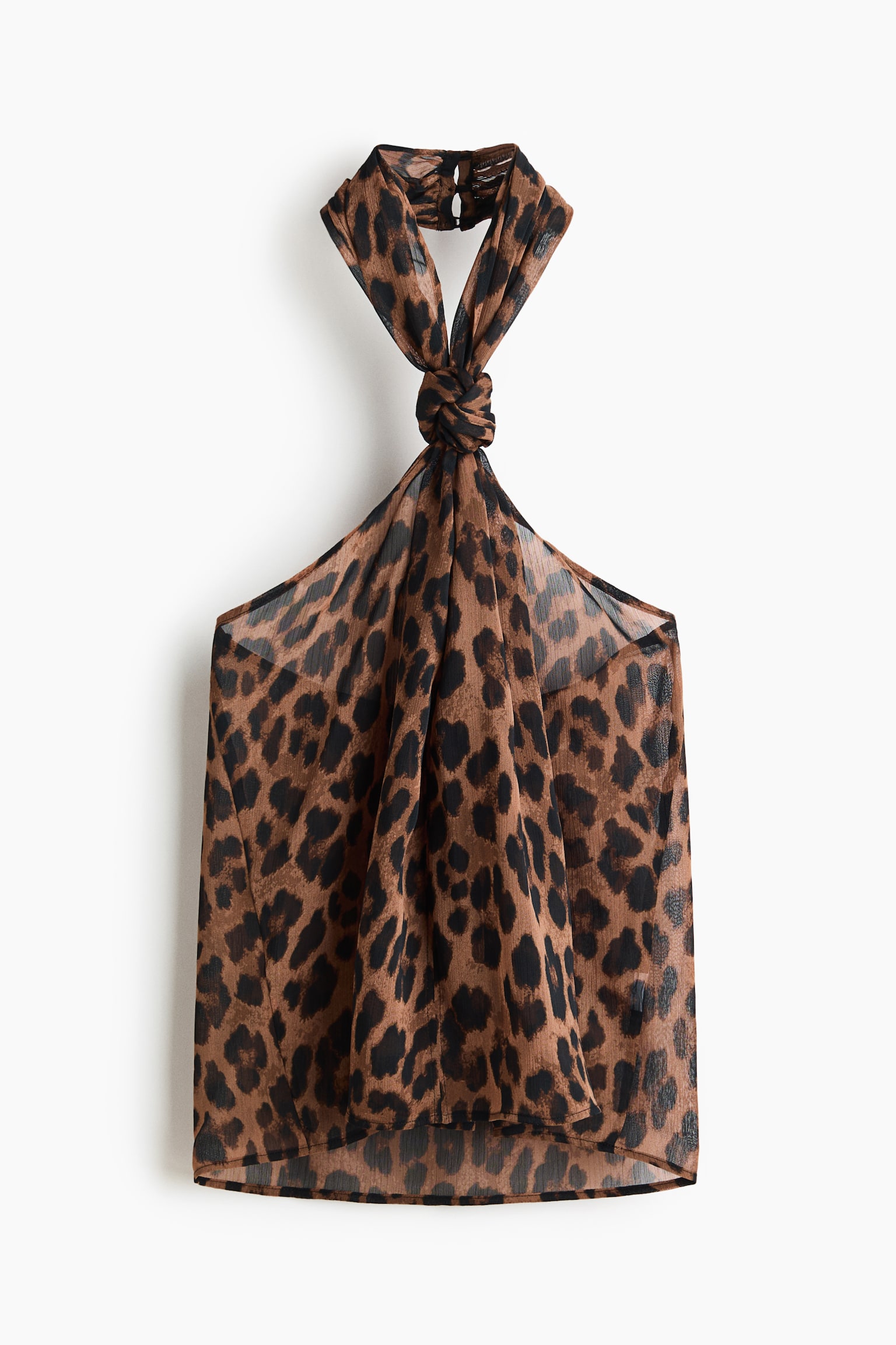 Neckholder-Top aus Chiffon - Beige/Leopardenprint