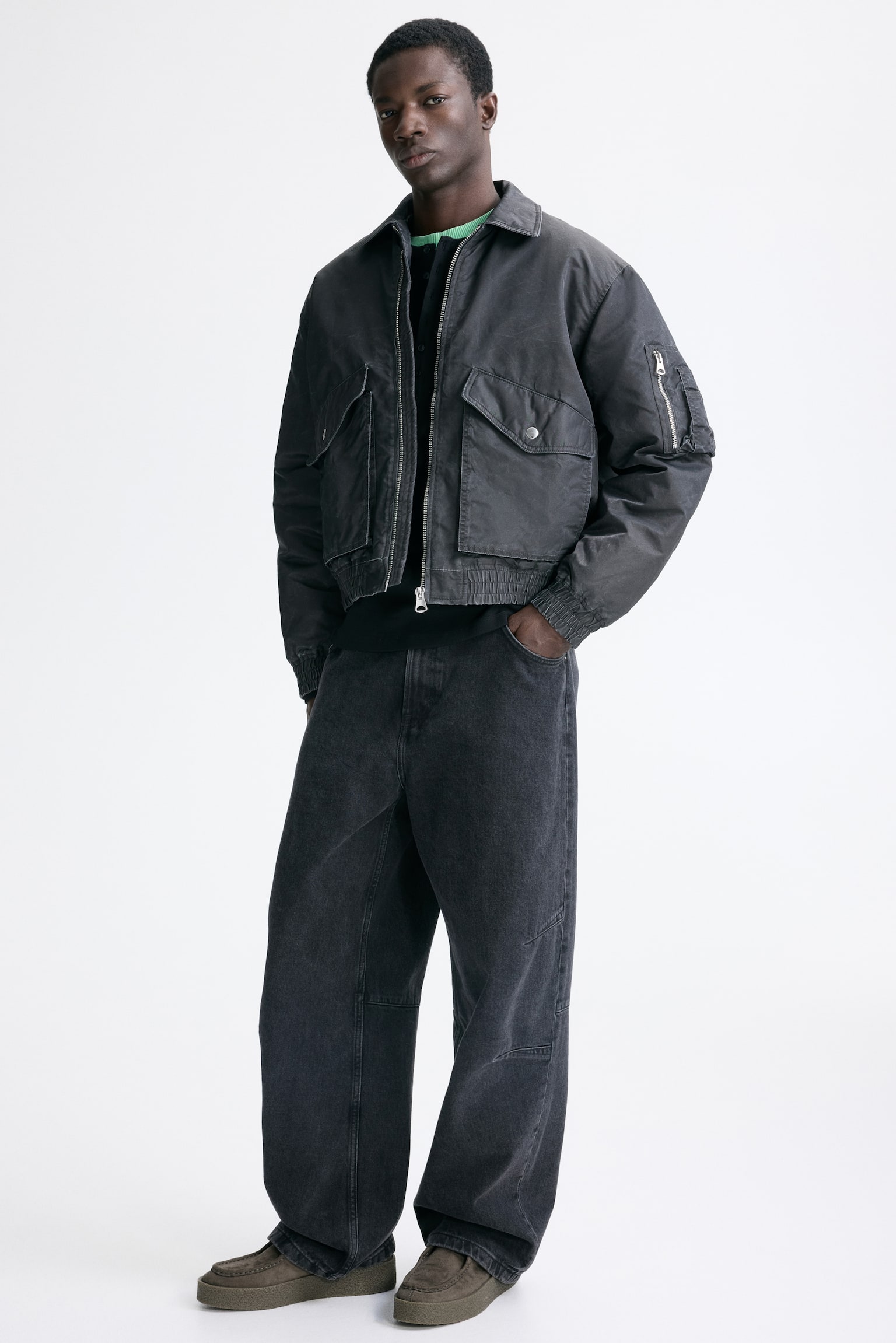 Padded bomber jacket - Black - 4