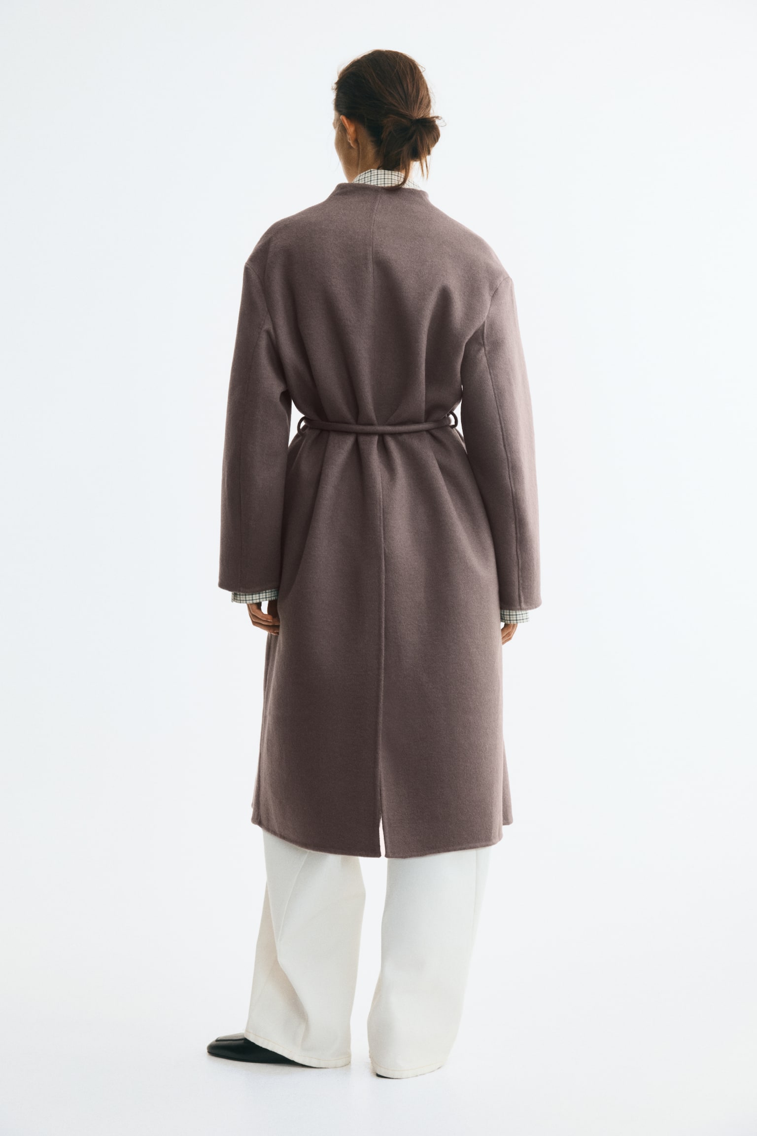 Женское пальто H&M Wool-Blend Tie-Belt, цвет: Пыльный серый — фото 7
