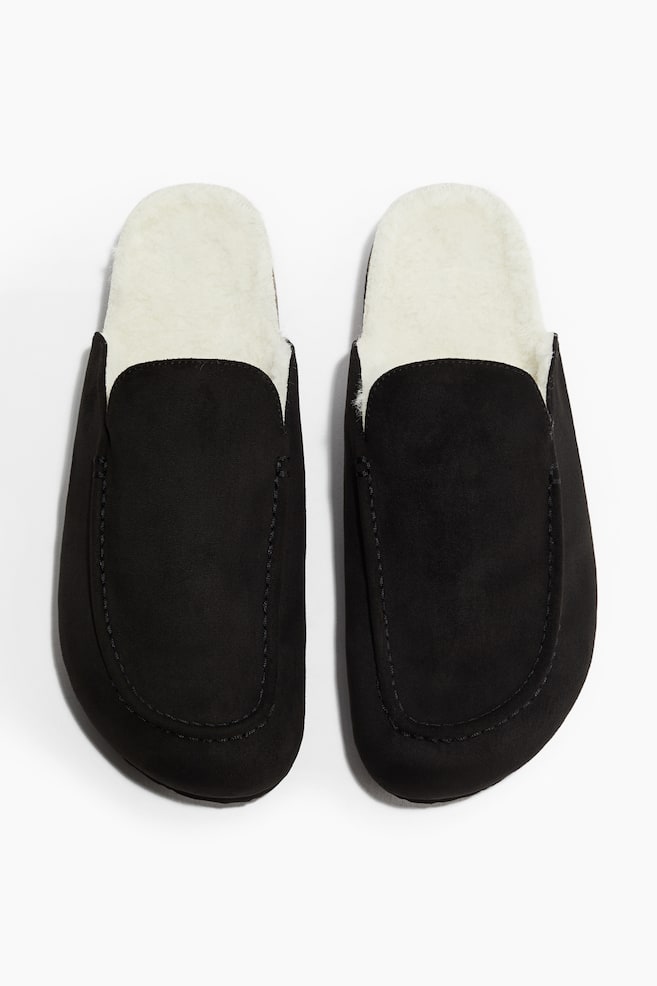 Pile-Lined Slippers - Black - 1