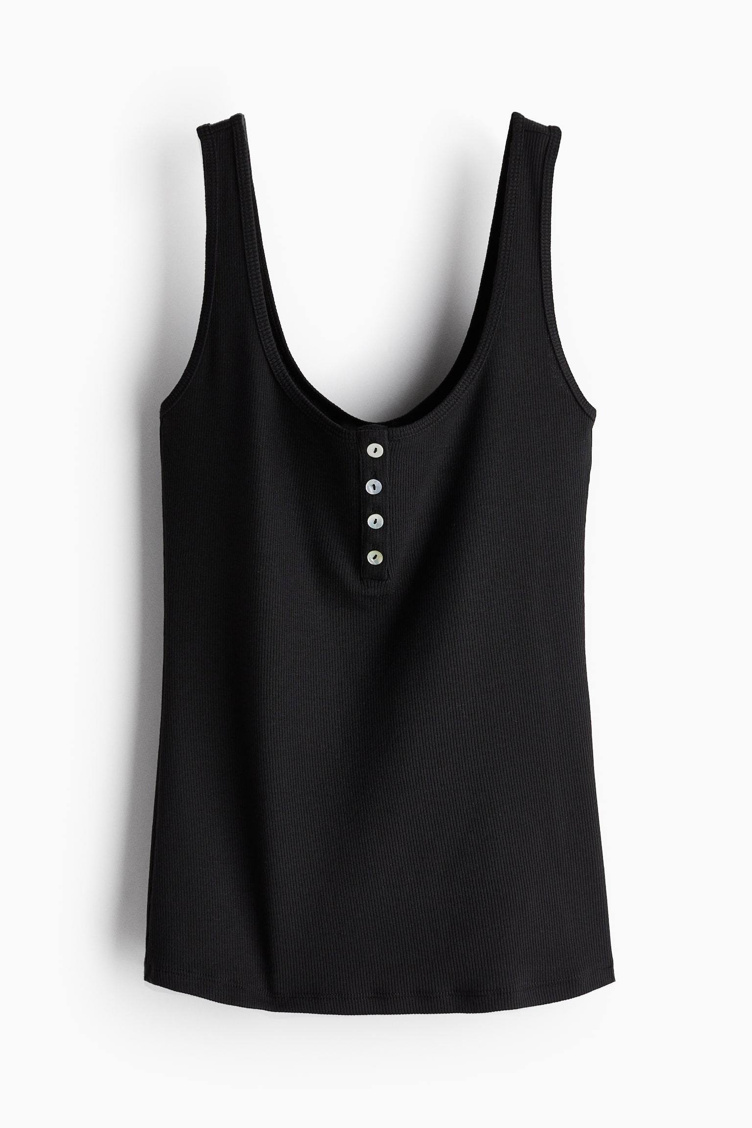 Ribbed button-top vest top - Black/White/Light grey marl - 2