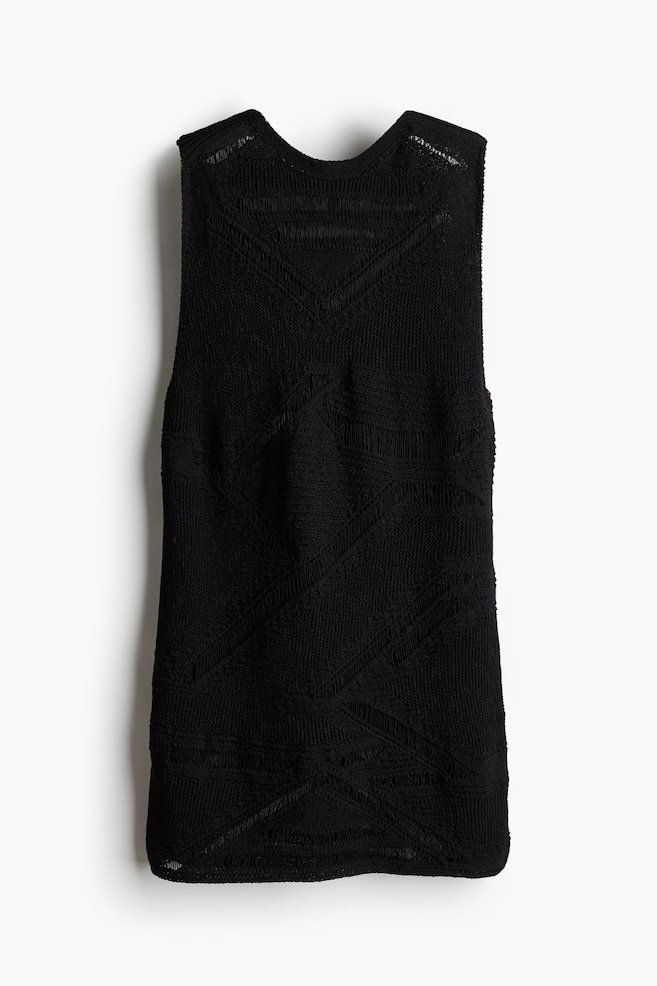 Vestido en pointelle efecto punto escalera - Negro - 1