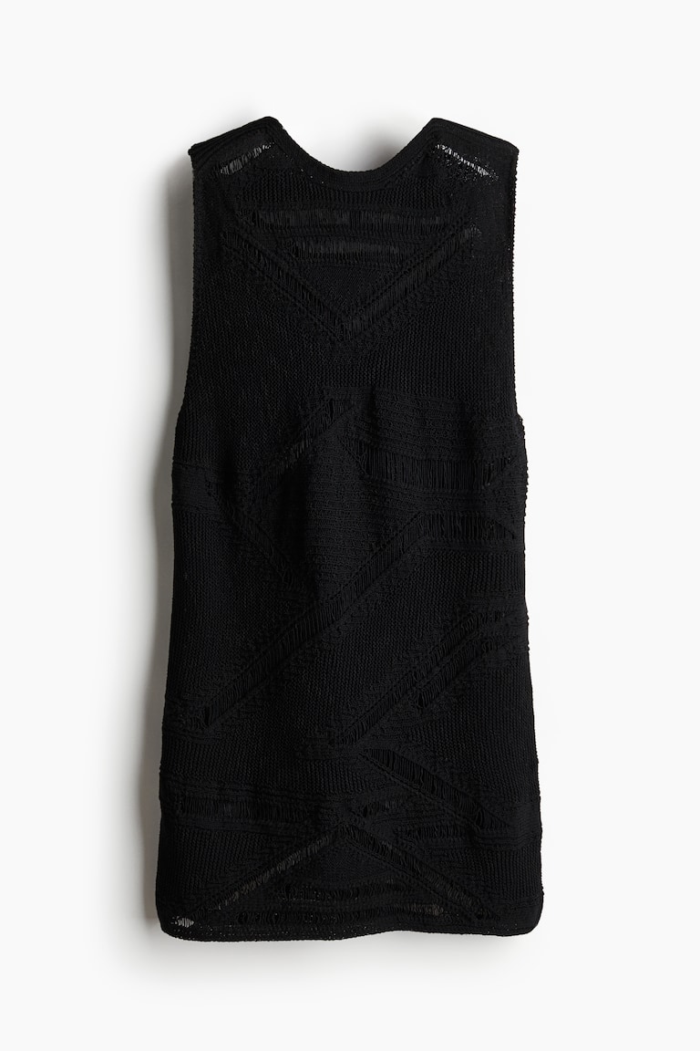 Ladder-stitch-look Pointelle-knit Dress - Black