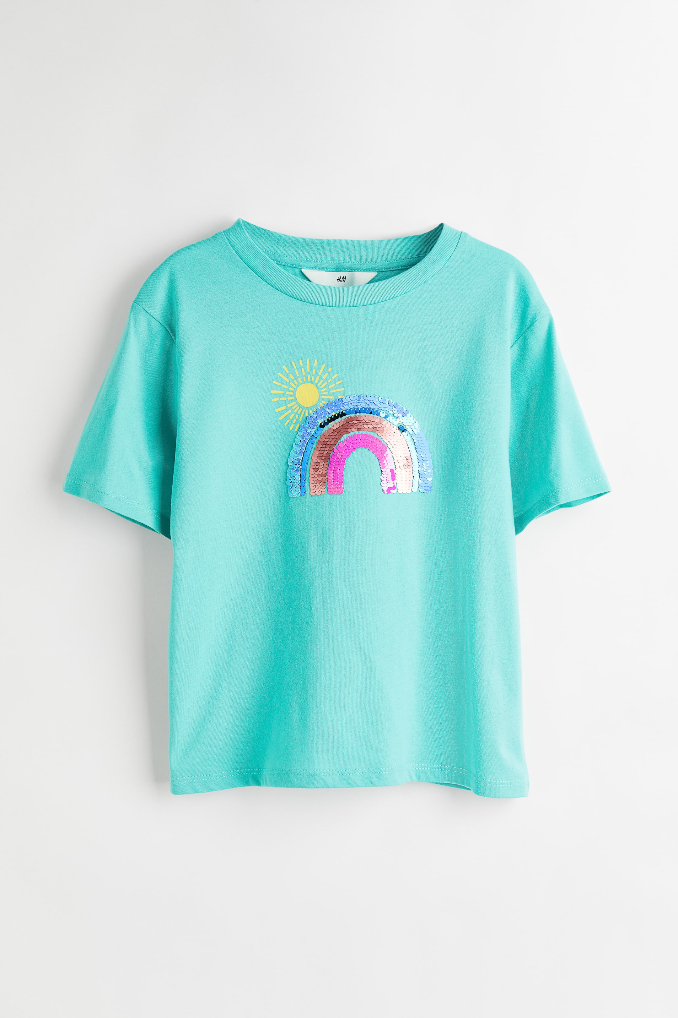 View larger image: Reversible sequin-motif T-shirt - Turquoise/Rainbow - Kids | H&M MY 1