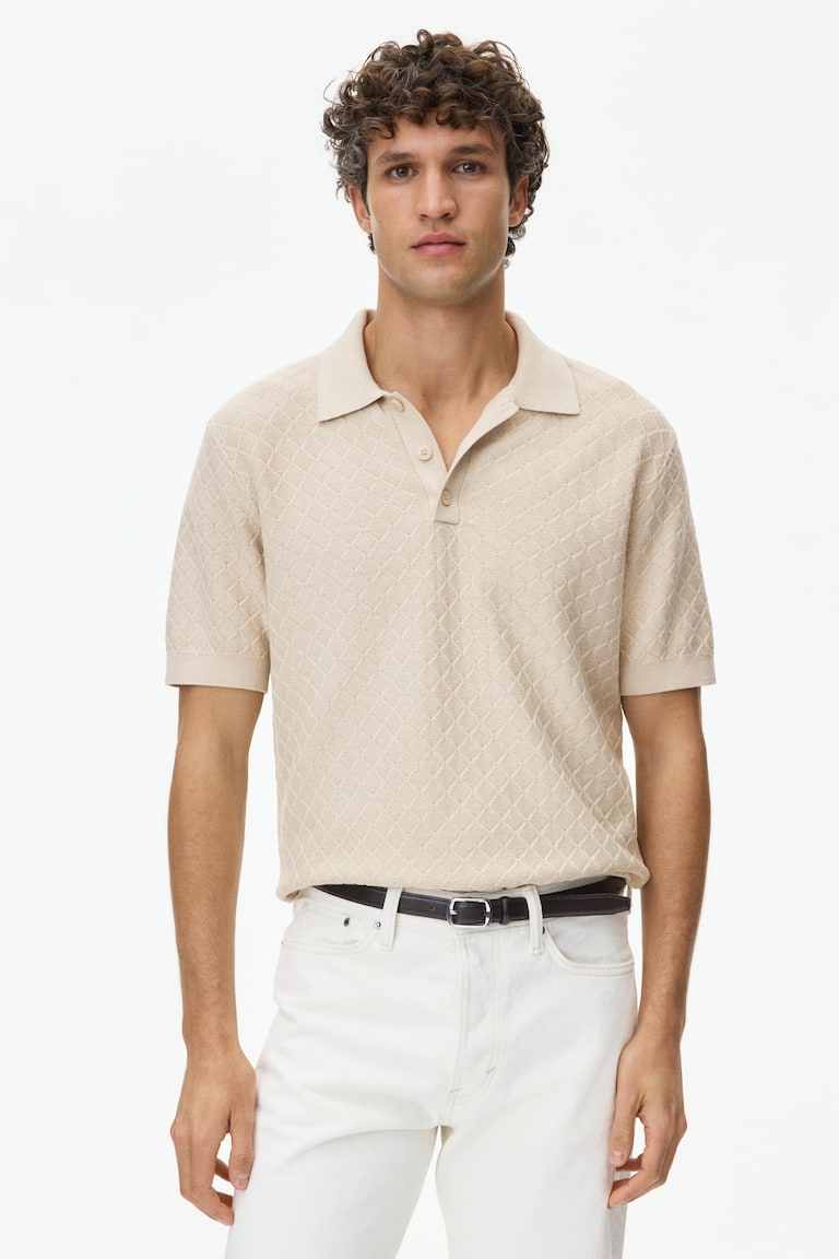Polo majica od reljefnog pletiva Slim Fit